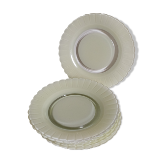 Eight Duralex dessert plates in 60s painted glass