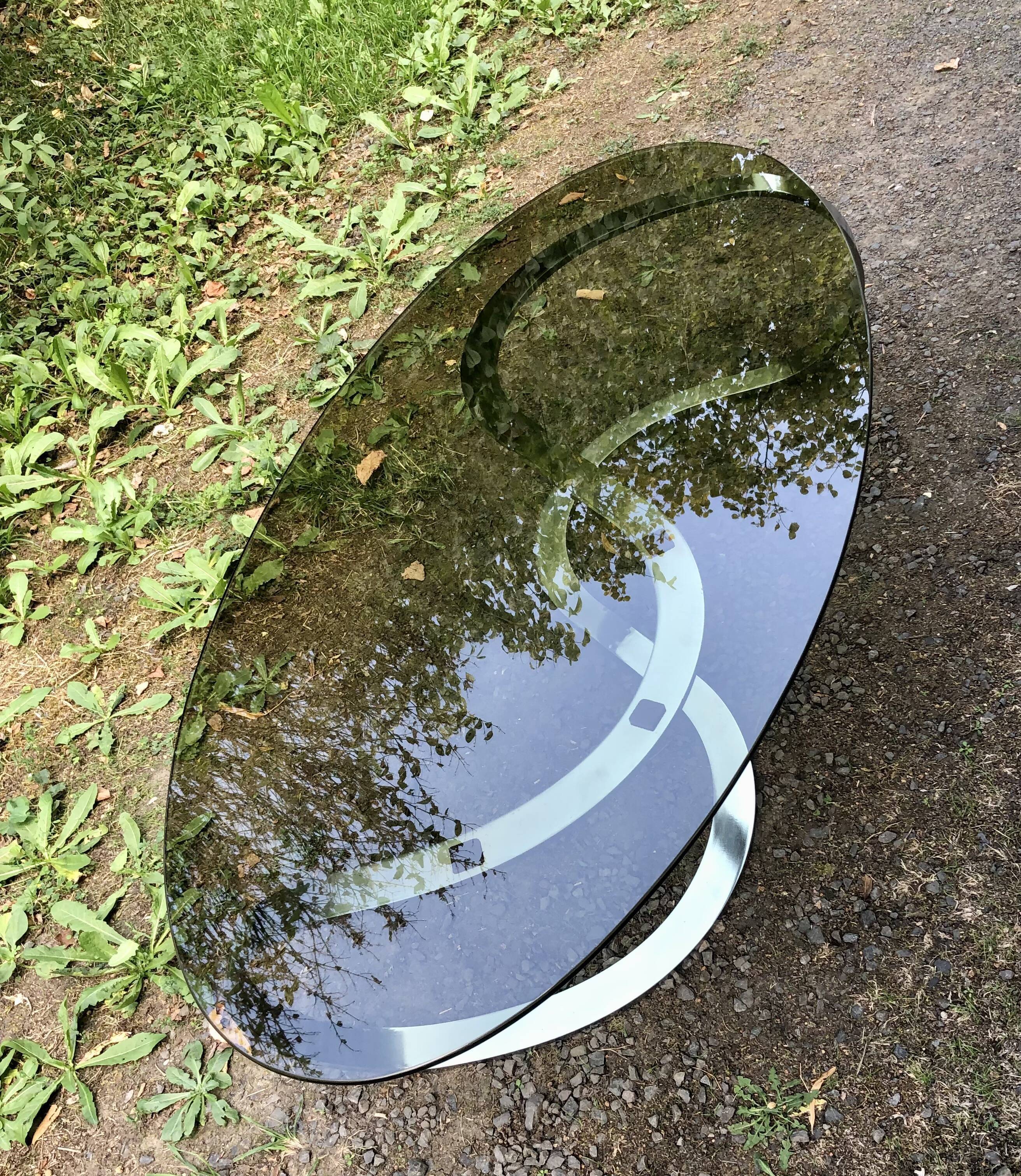 Table basse verre fumé et pied métal chromé Selency