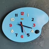 Vintage formica clock silent wall clock painter palette "Carrez bleu"