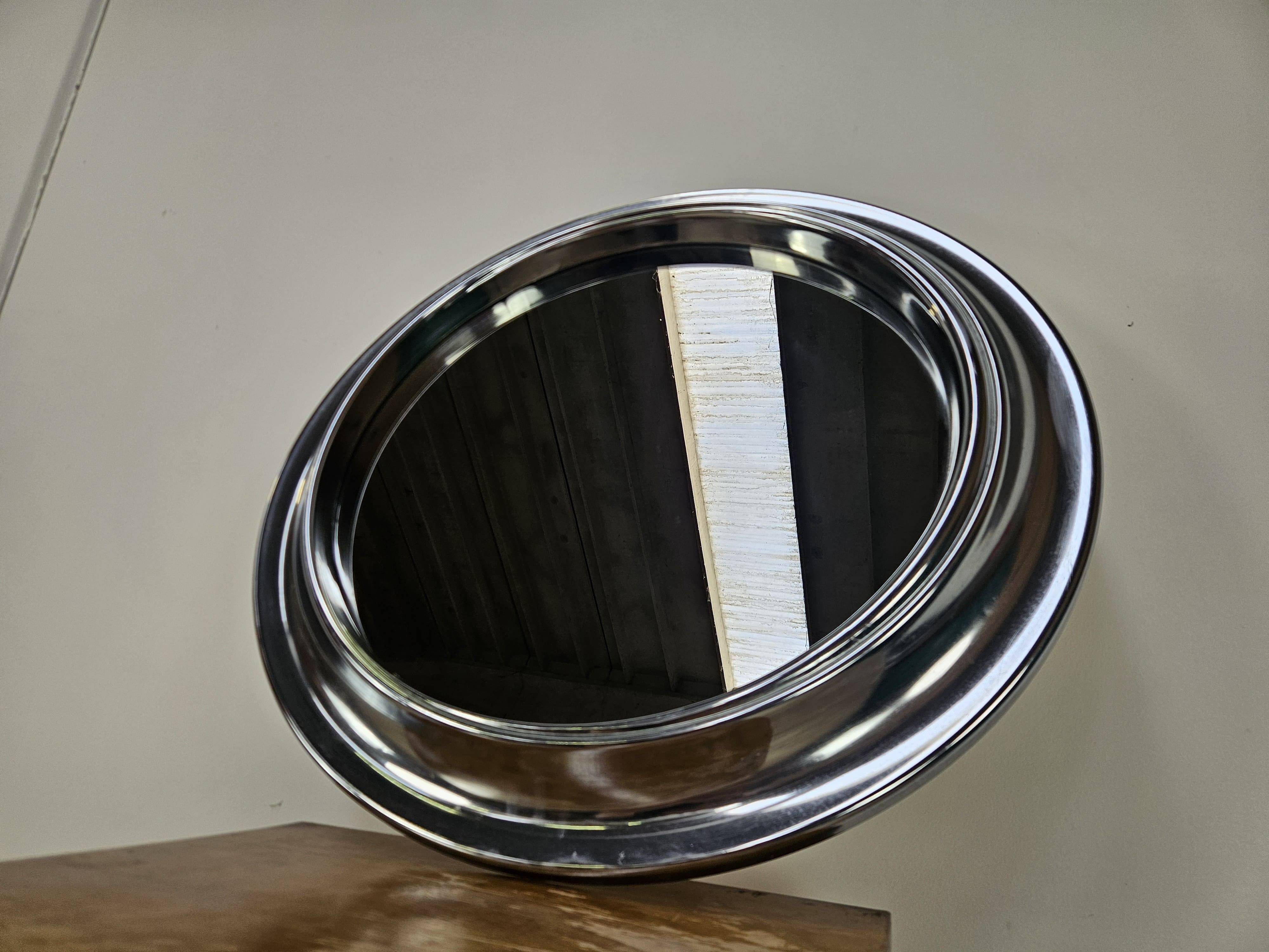 Miroir rond vintage en plastique chromé, 1970