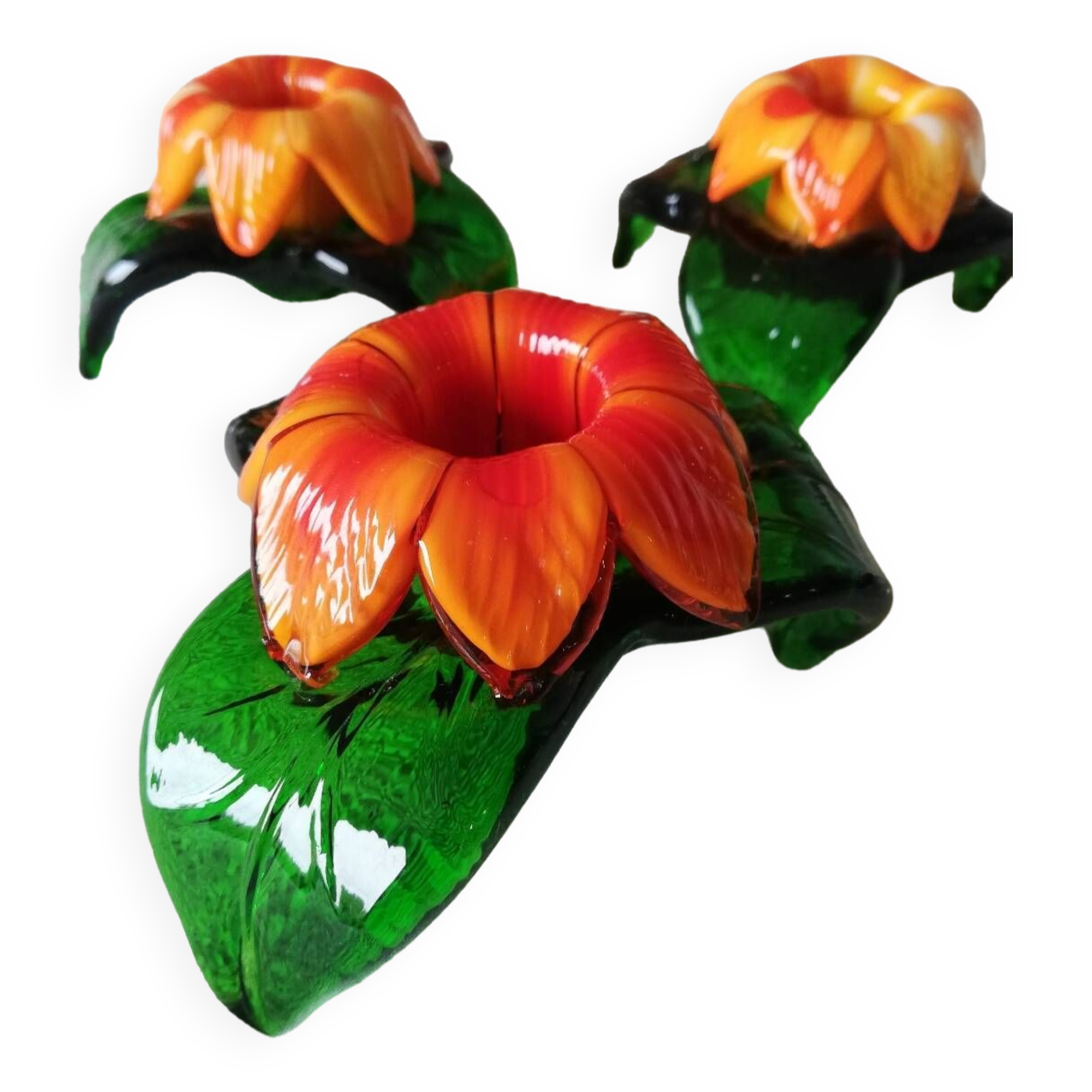 Lot of three Murano flower candle holders.