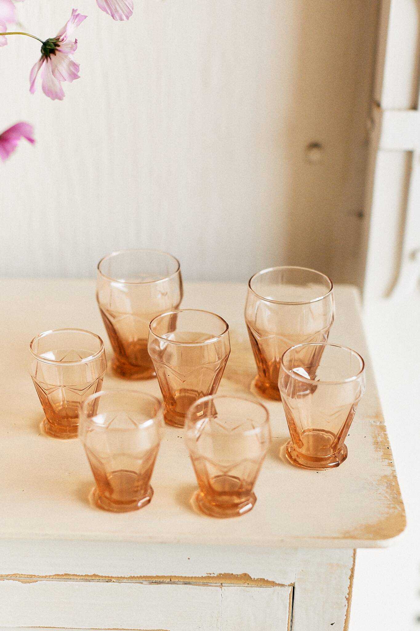 Set of 7 vintage pink glasses