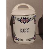 5 old art deco pots in vintage ceramic with spices, flour, pepper, coffee, tea, sugar