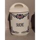 5 old art deco pots in vintage ceramic with spices, flour, pepper, coffee, tea, sugar