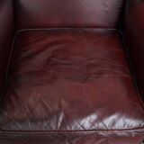 Bordeaux Red Cowhide Leather Wingback Chair in English Style
