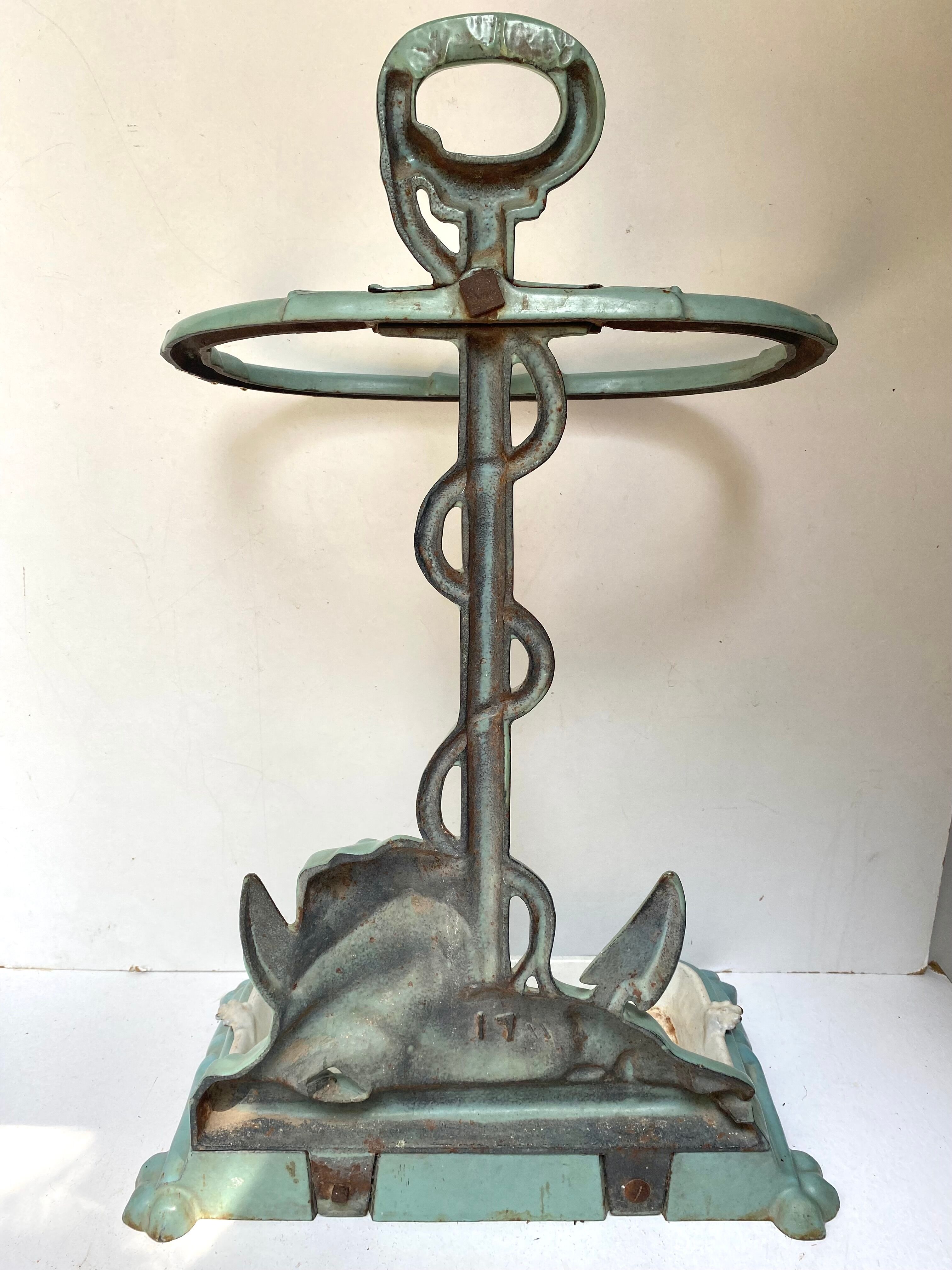 Enameled cast iron umbrella stand from the early 20th century