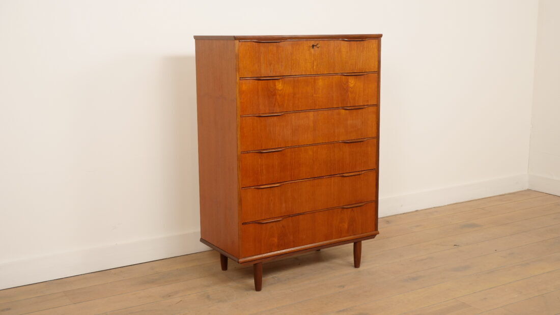 Commode vintage | Teck | 6 tiroirs | 121 cm