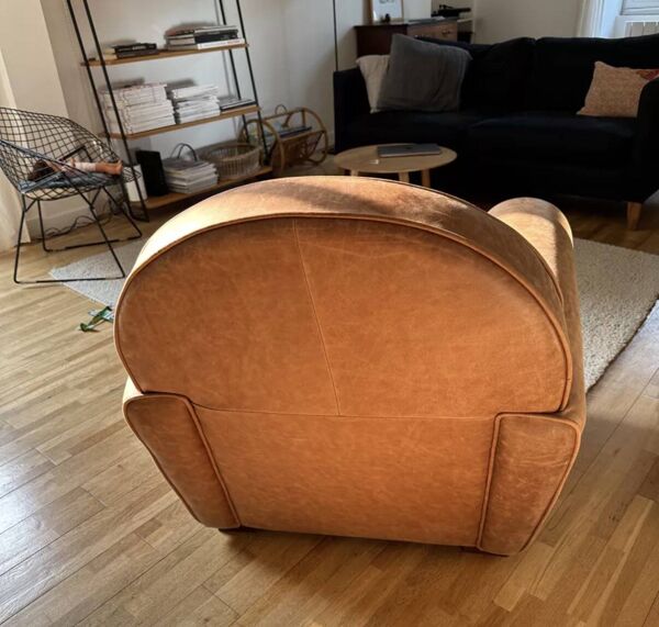 Fauteuil club bradford en cuir de vachette pleine fleur coloris fauve