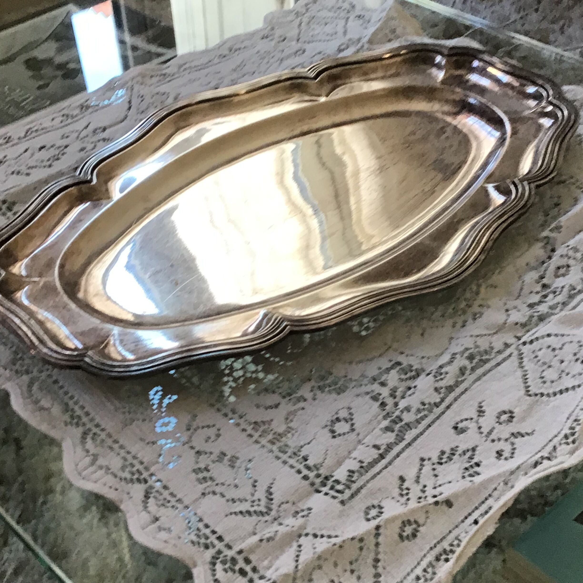 Large silver tray with hallmark