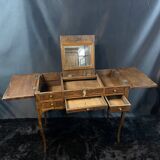 19th-century hairdresser with marquetry decoration on oak in the Louis XV Transition style.