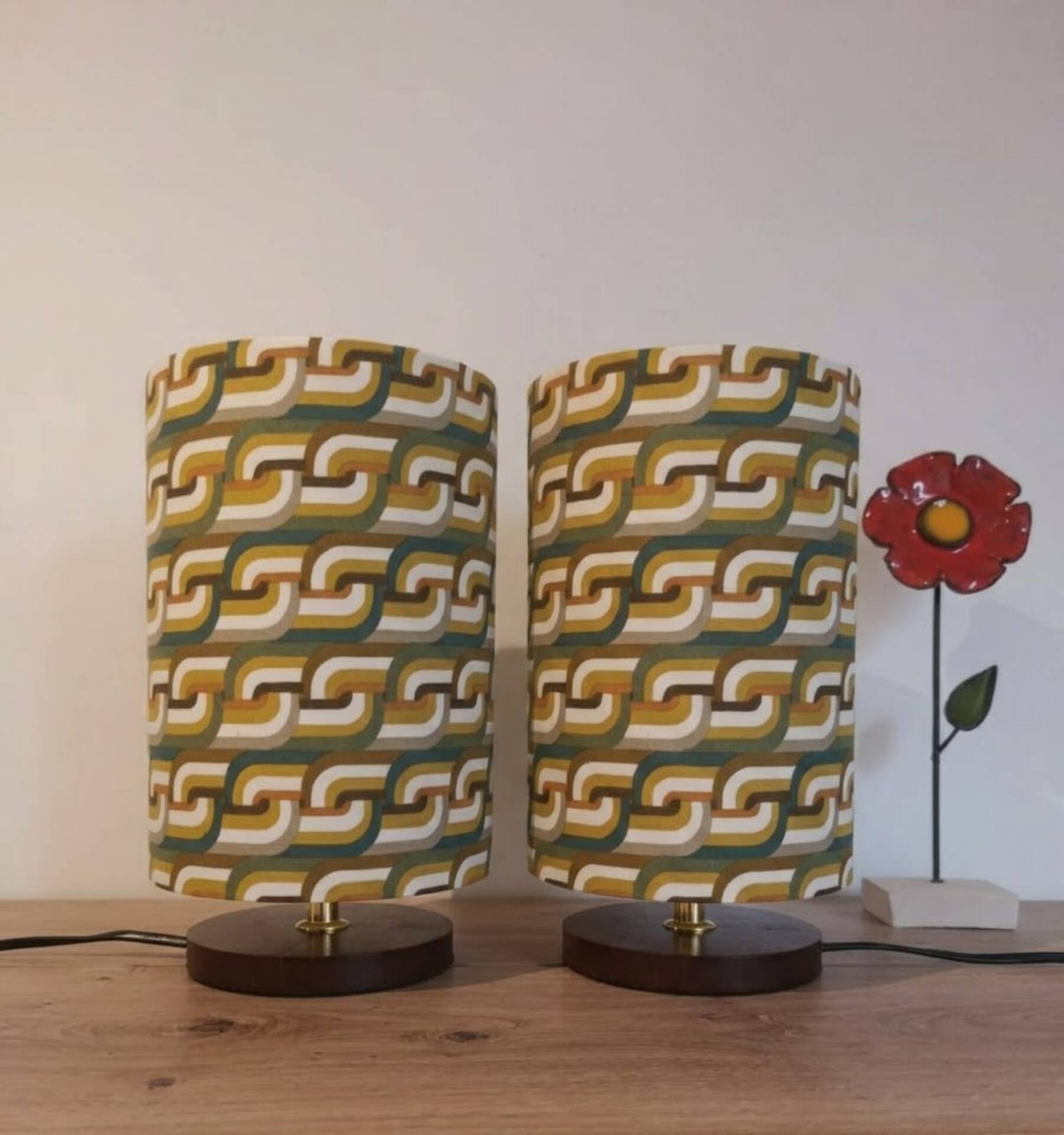Vintage bedside lamp | psychedelic printed lampshade