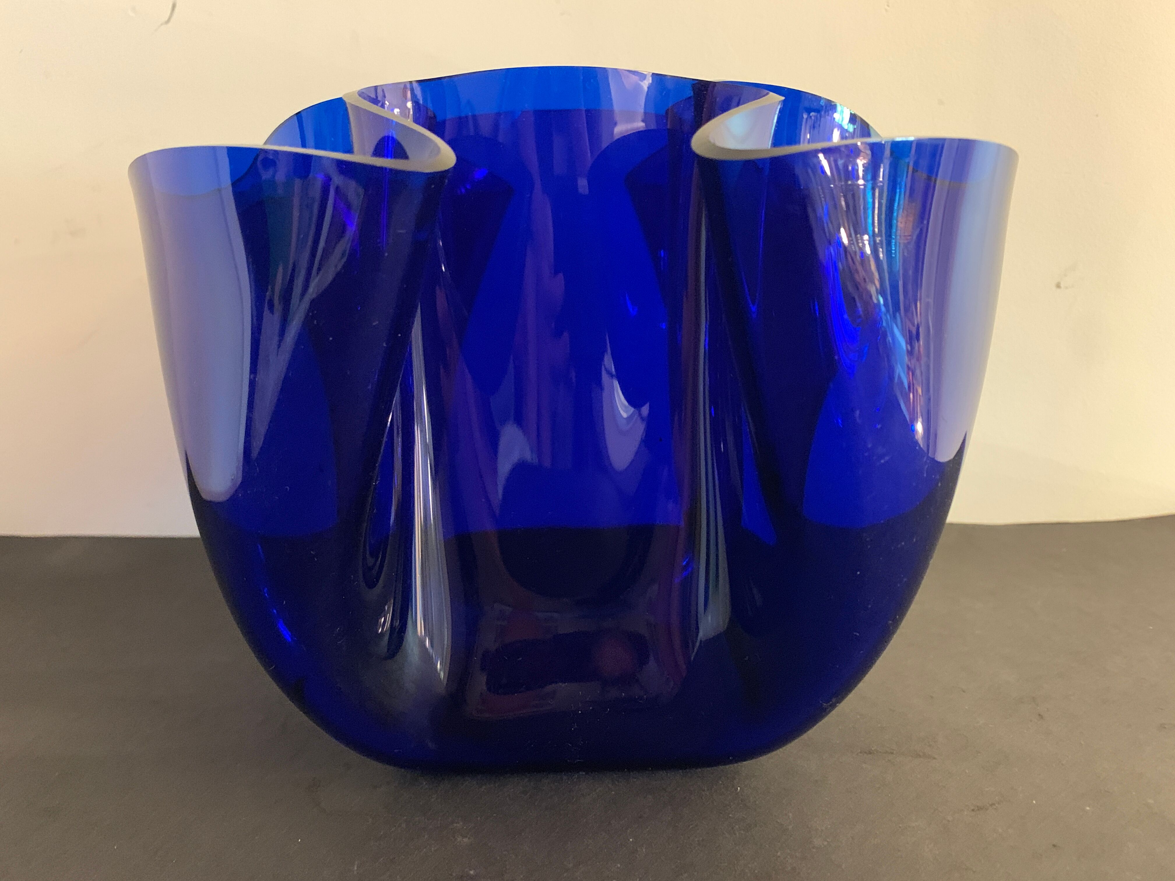 Luigi Massoni handkerchief vase for Guzzini in blue plexiglass