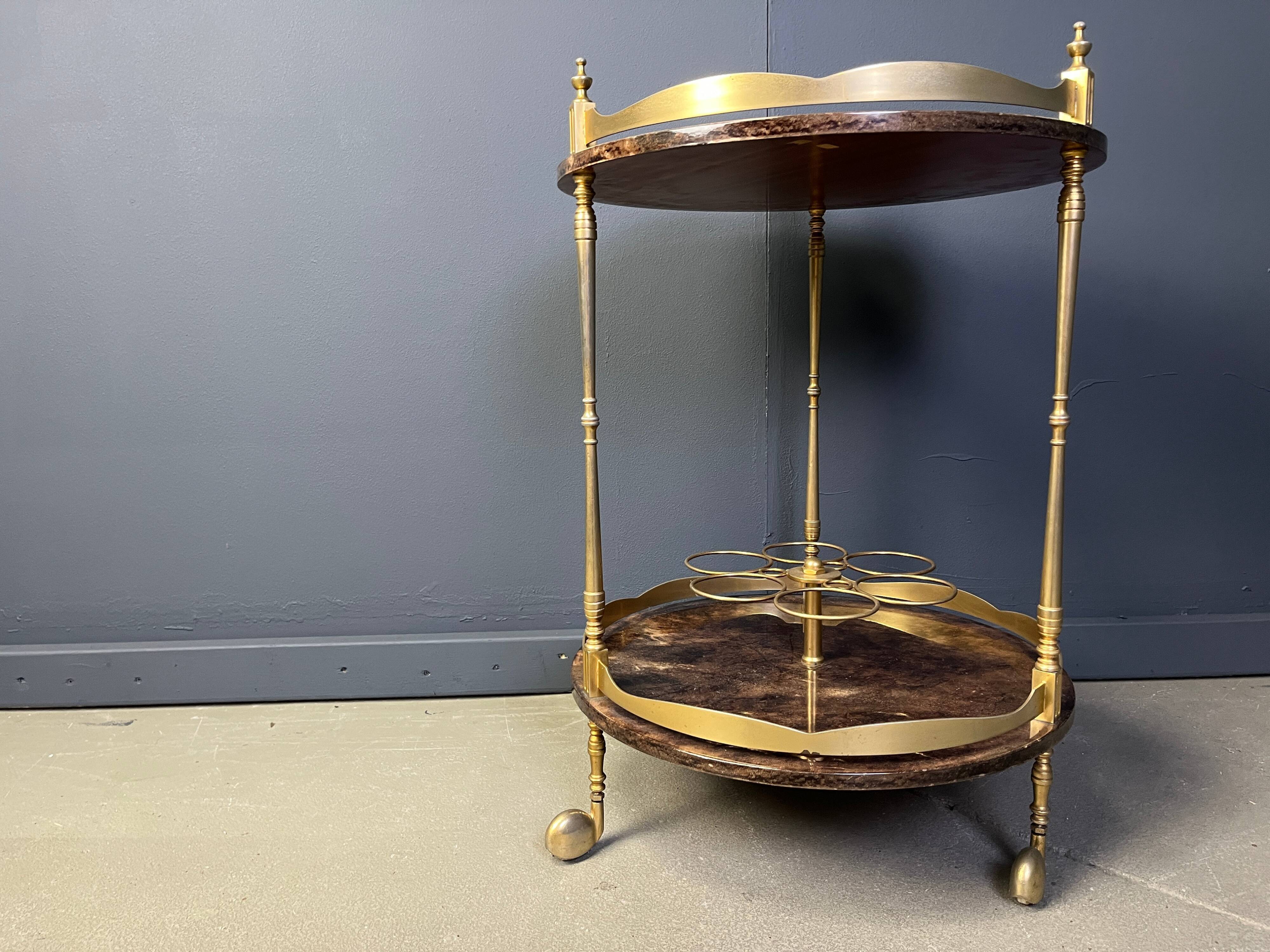Italian lacquered goatskin / parchment serving bar cart by Aldo Tura