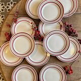 Set of 12 antique Gien red and gold dinner plates.