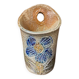 Salt stoneware vase signed jean claude monange blue flower place or hang