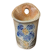 Salt stoneware vase signed jean claude monange blue flower place or hang