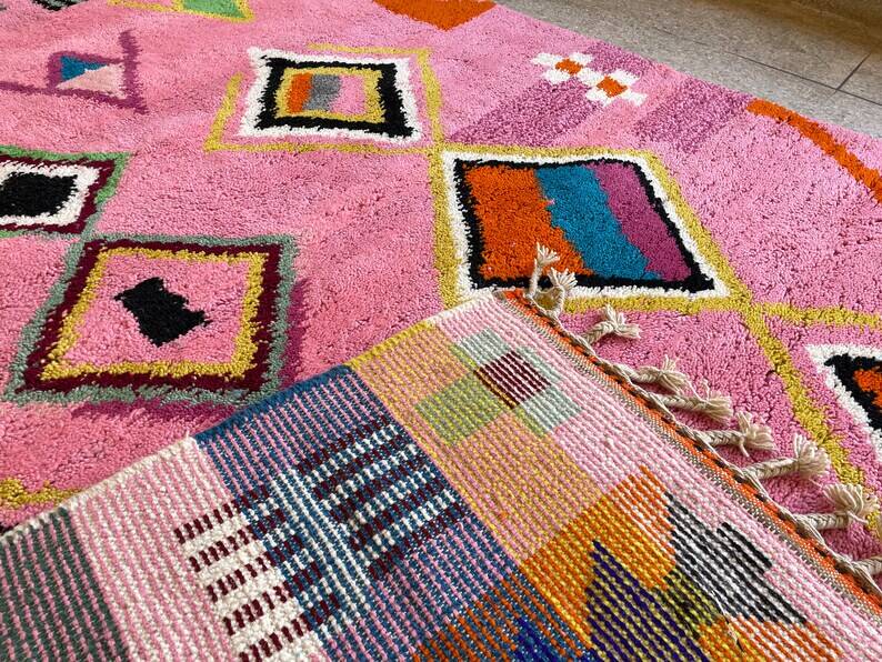 Moroccan handmade rug, beni ourain pink shag 150/250cm