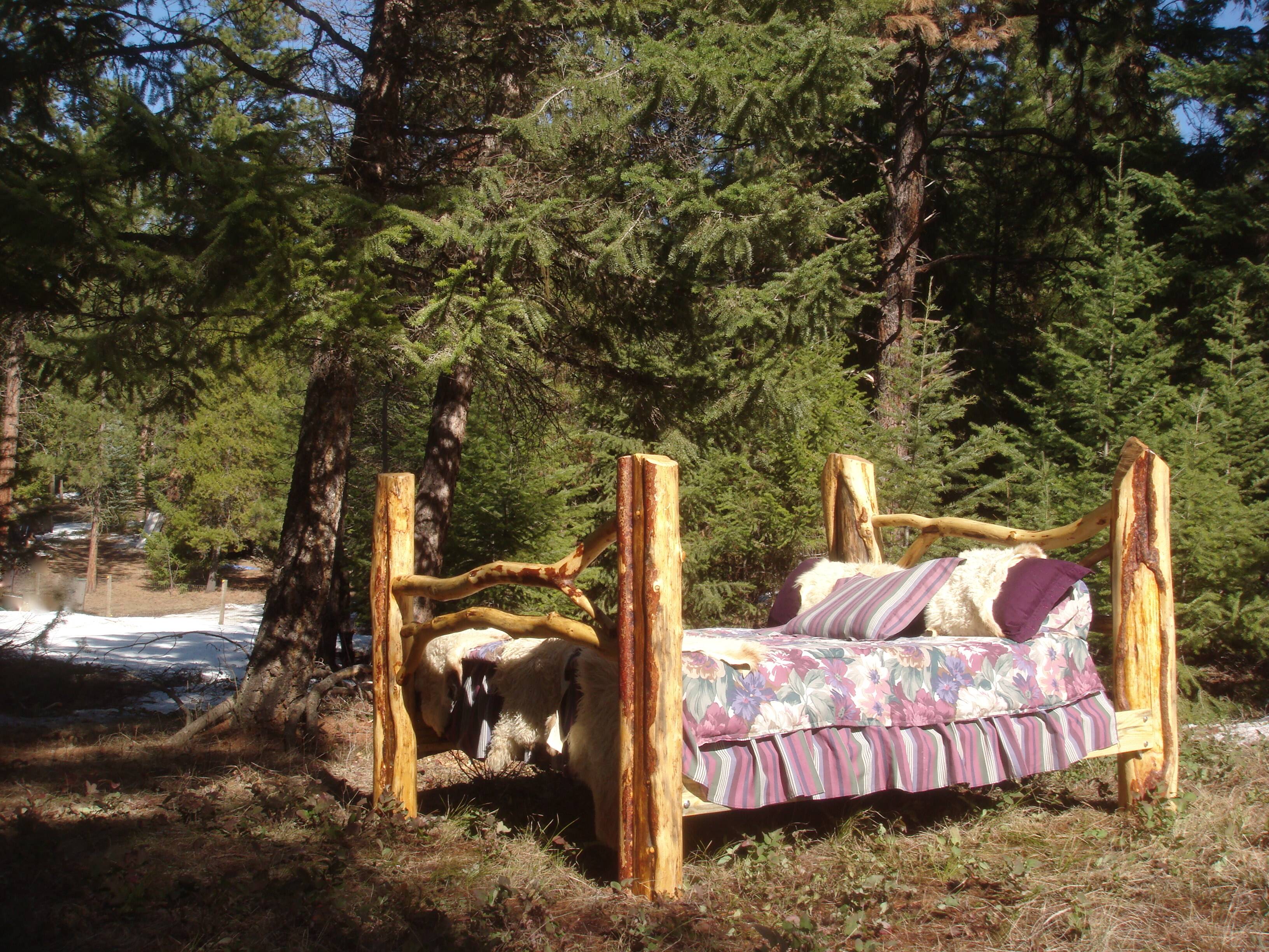Handcrafted log pine bed originally made/ pine bed
