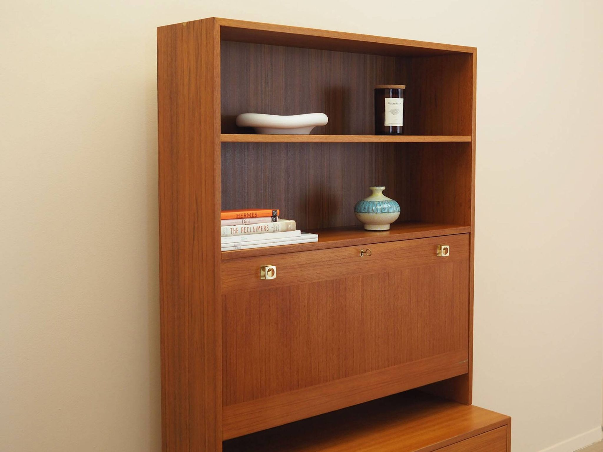 Danish Teak Shelving Unit with Bar Cabinet, 1970s