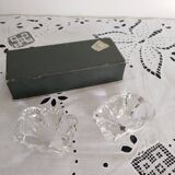 Crystal salt and pepper shakers signed Daum France; antique french