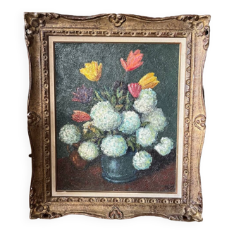 Oil on panel floral bouquet - L.Michel - 20th century