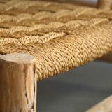 Low lounge chair in sisal rope and ash wood