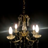 Lustre 4 lumières bronze et cristal