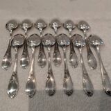 12 silver-plated dessert spoons with rocaille ribbon decoration, 18.5 cm