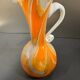 Marbled orange and white glass vase with applied handle – Art Deco