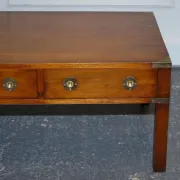 Vintage Military Campaign Coffee Table in Yew Wood and Brass