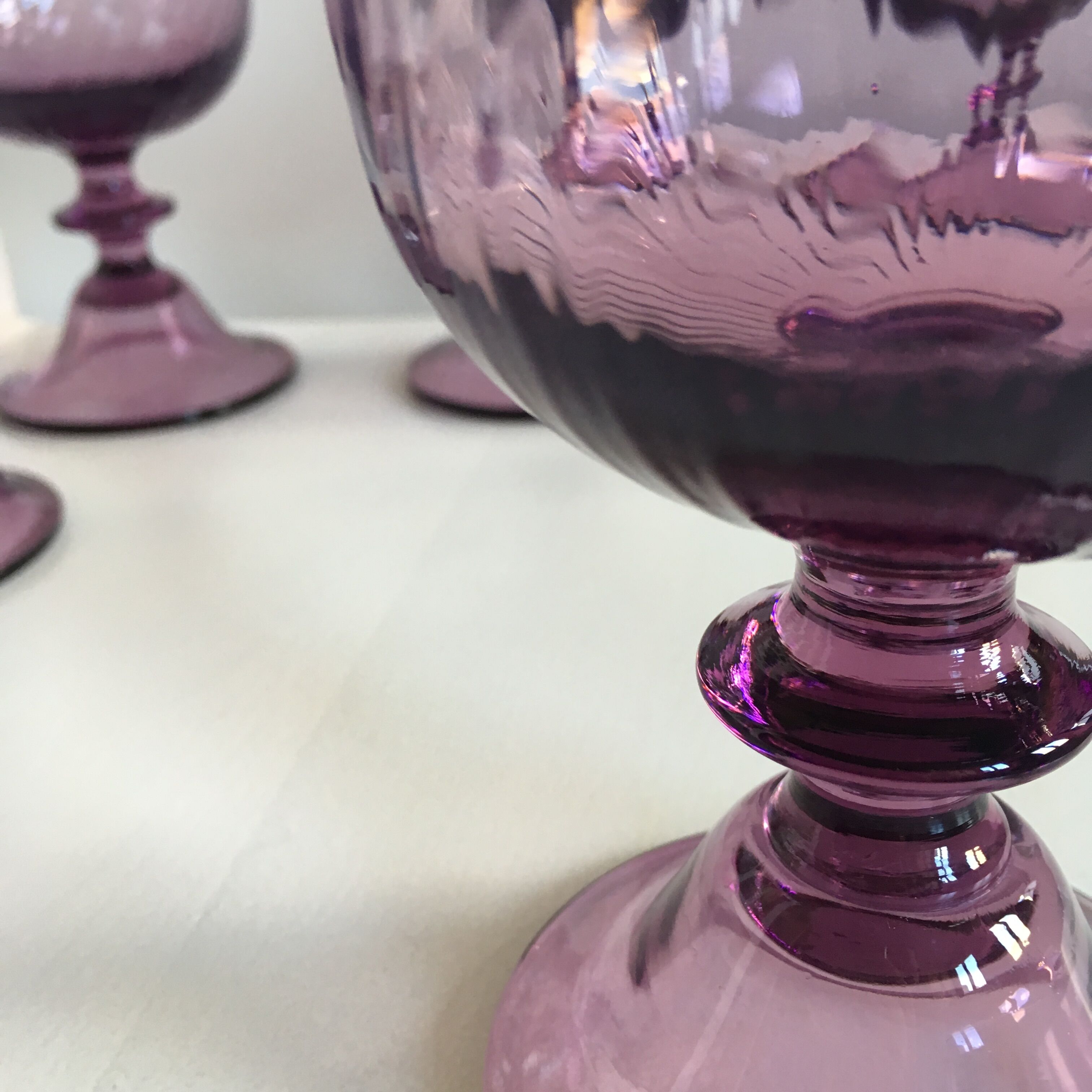 Large glass on purple dyed foot set