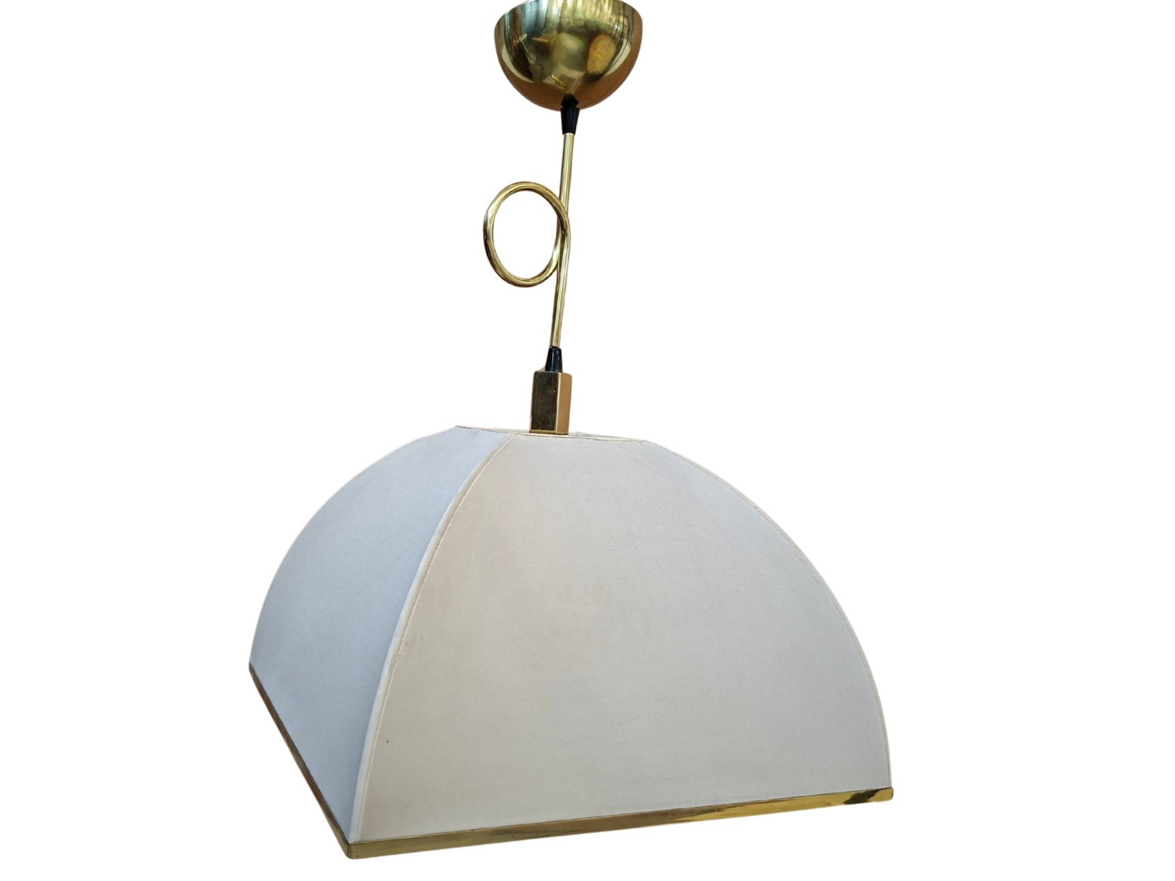 Lampadario Vintage anni '70 in Ottone e Stoffa