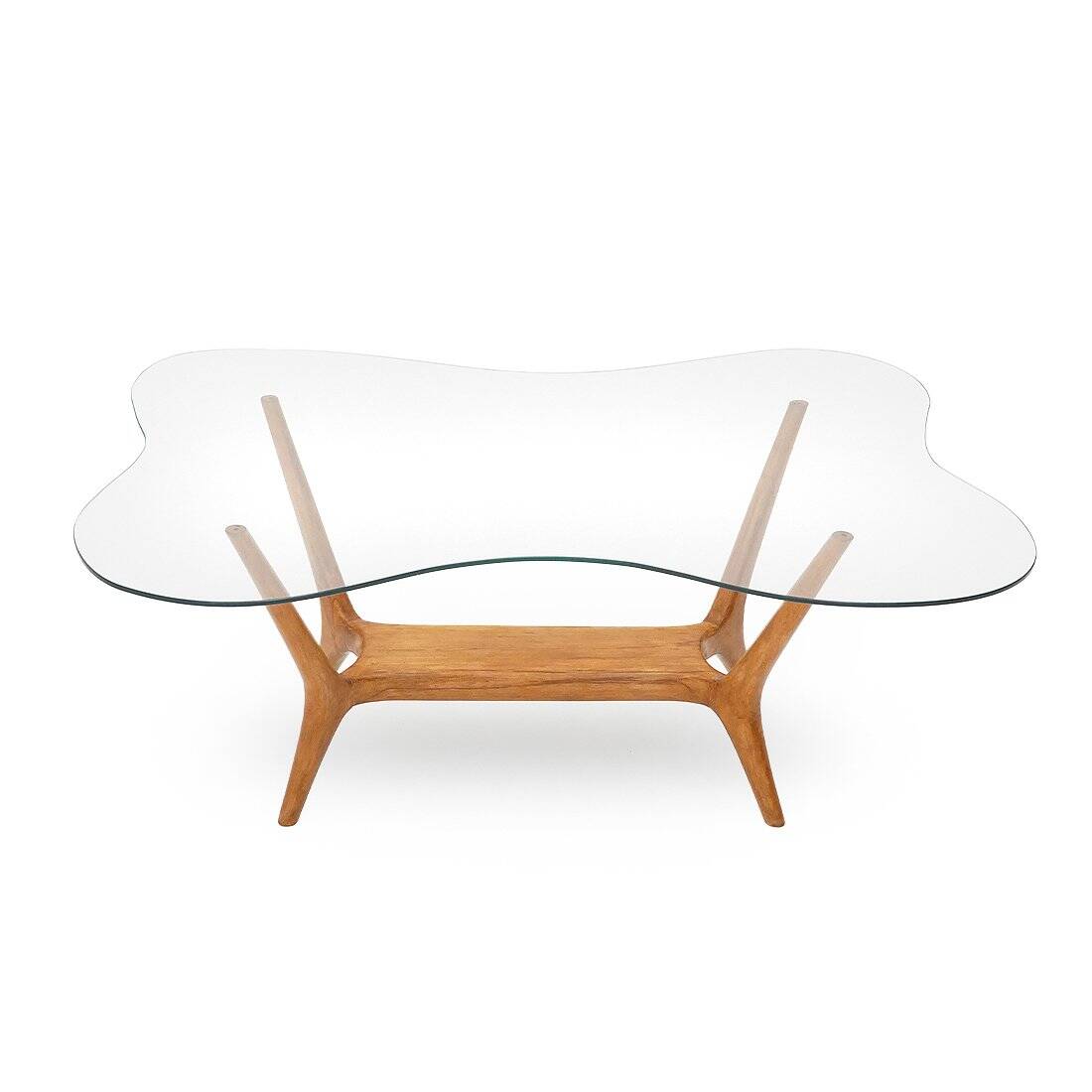 Italian coffee table in wood and glass, 1950s