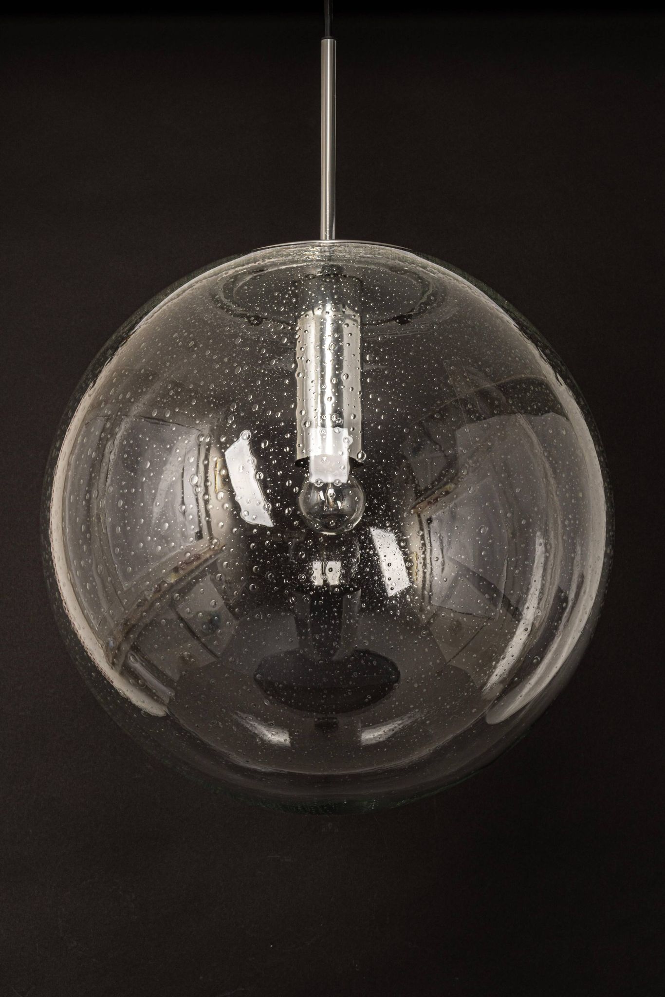 clear glass ball pendant chrome Limburg, Germany, 1970s