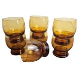 7 vintage engraved amber glasses – retro brown glass from the 70s