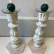 Paire de Gros Bougeoirs Flambeaux Chandeliers Bois Tourné Sculpté Blanchi