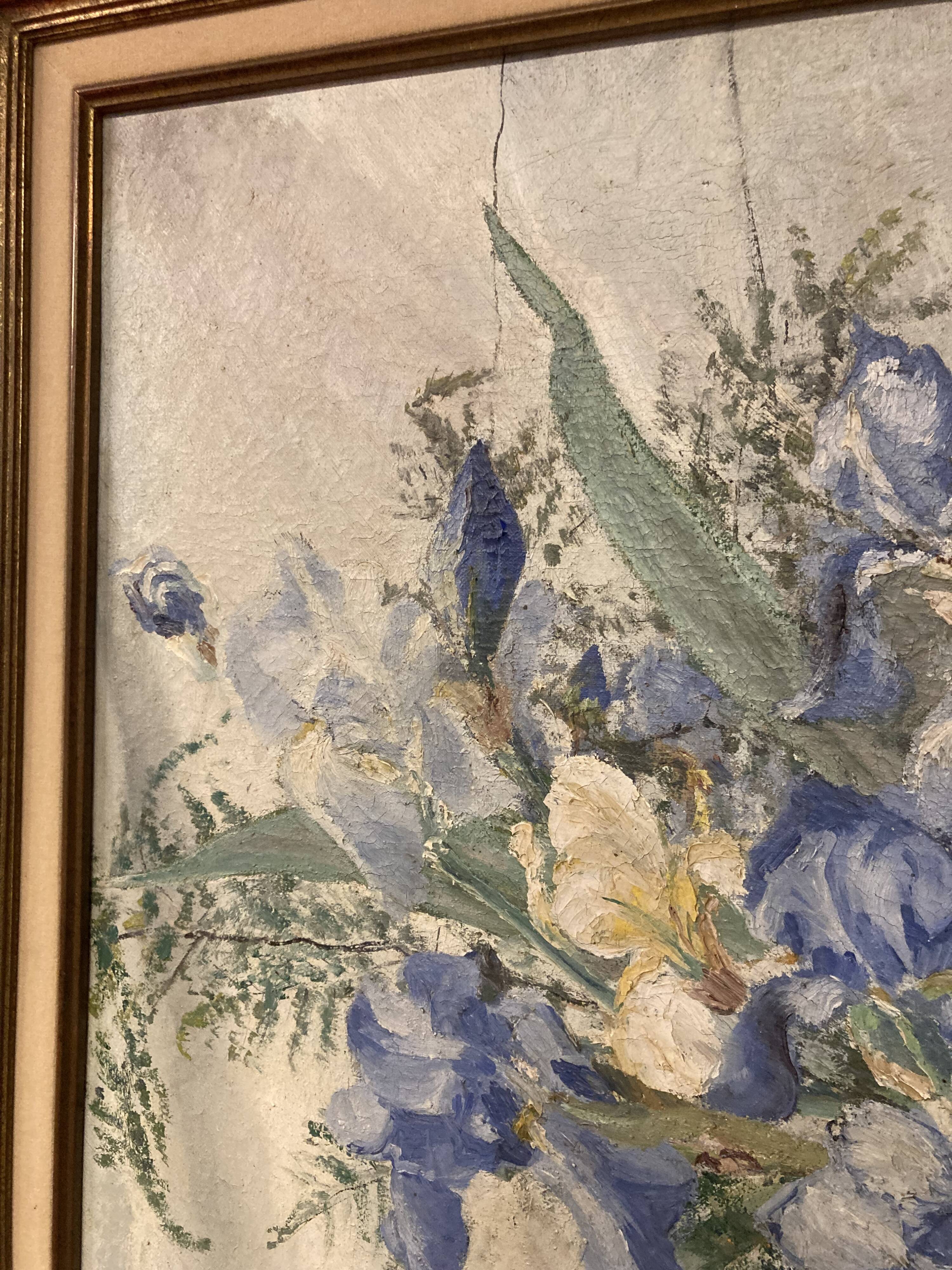 Georges prestat (1911-1994), bouquet of irises, oil on canvas from 1946