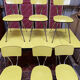 Roger Breton yellow formica set for Tublac, table, 6 chairs, 2 stools, 60s