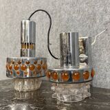 Two vintage space age pendant lamps by Raak, 1970