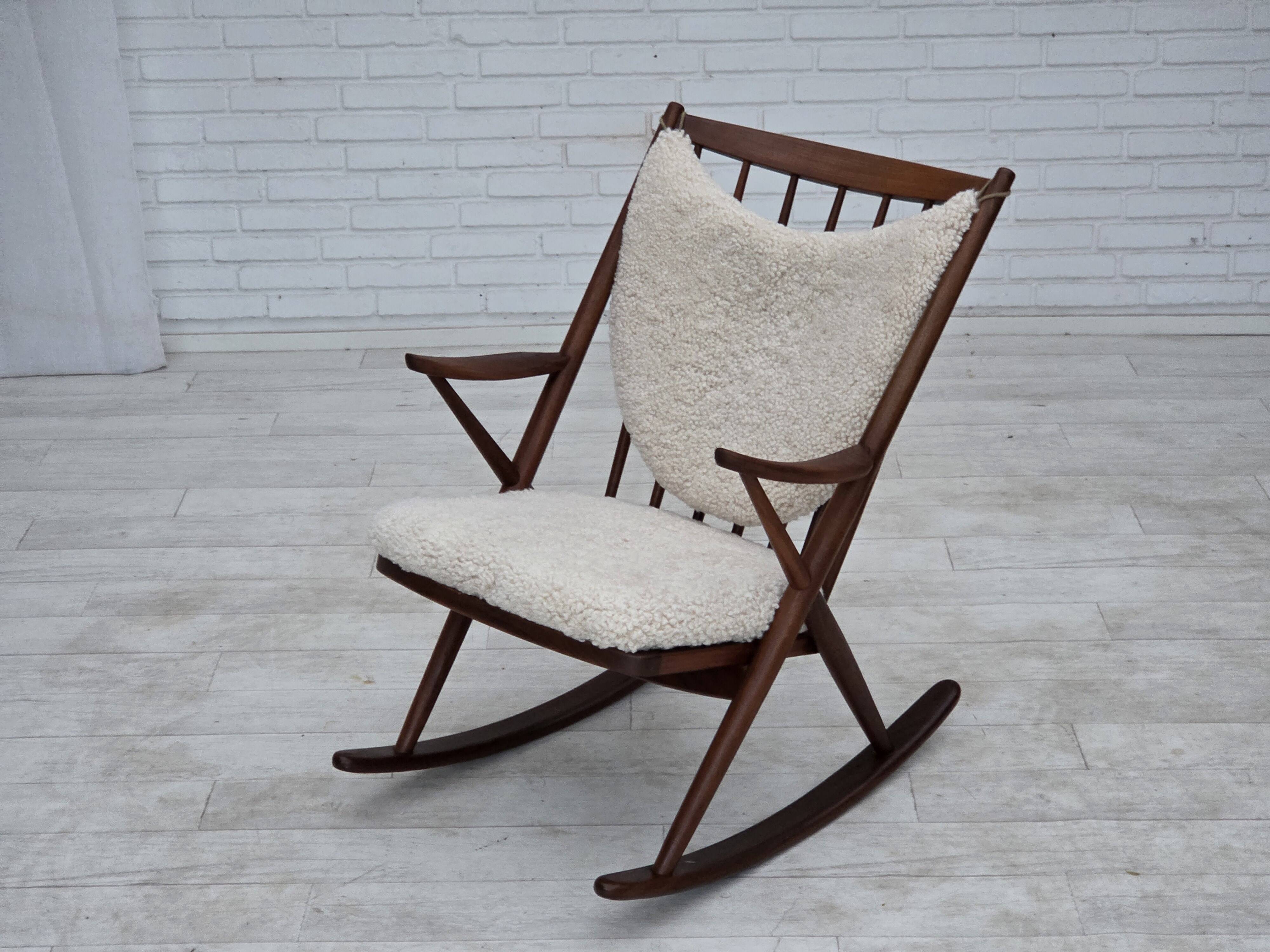1960s, Danish rocking chair by Frank Reenskaug, model 182, sheepskin.