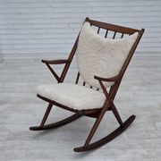 1960s, Danish rocking chair by Frank Reenskaug, model 182, sheepskin.