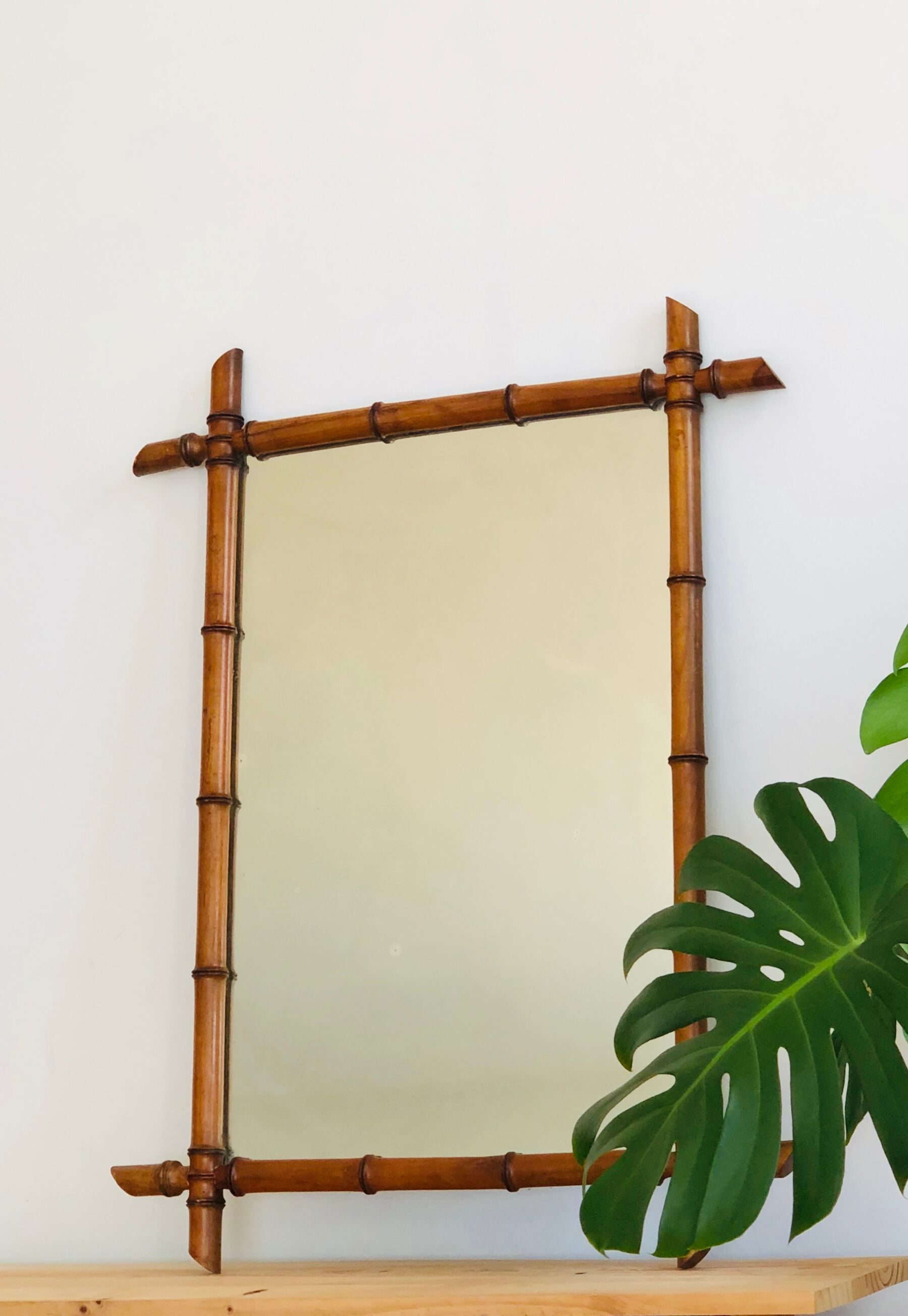 Fake bamboo wooden mirror 91 x 68 cm