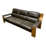Vintage brutalist leather three seat Durlet sofa, 1970s