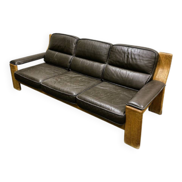 Vintage brutalist leather three seat Durlet sofa, 1970s