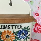 Ceramic matchbox and vintage antique wood dishes Creil Montereau HBCM