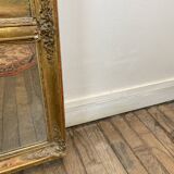 19th century gilded wooden trumeau with romantic scene - 69cm x 140cm