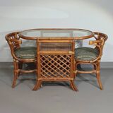Rattan / bamboo balcony side table / chairs set 1970s