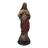 SACRED HEART of Jesus, polychrome plaster religious statue signed 19th century.