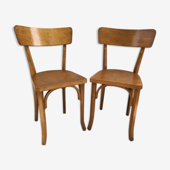 Paire de chaises anciennes bistrot bois brut années 70 vintage