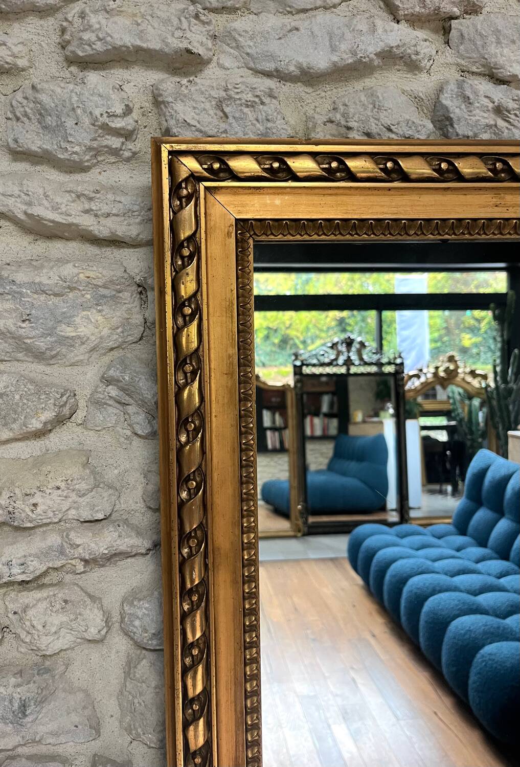 Antique mirror from the 18th century, 166/87.5 cm, copper leaf.